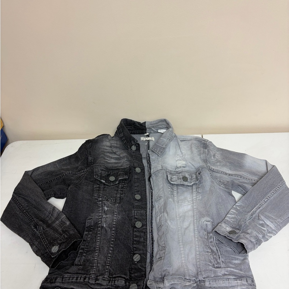 Men's Black and Gray Denim Bomber Jacket